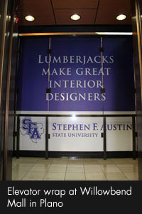 Elevator wrap at Willowbend Mall in Plano
