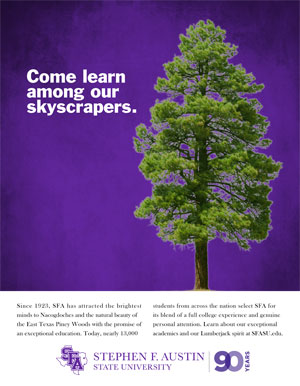 Come learn among our skyscrapers ad for Texas Monthly
