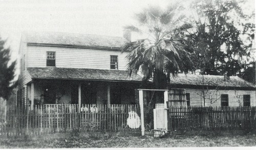 The John Jay French Trading Post, built ca. 1845 and shown in 1900, served as both home and store to early Beaumont merchant and tanner John Jay French.