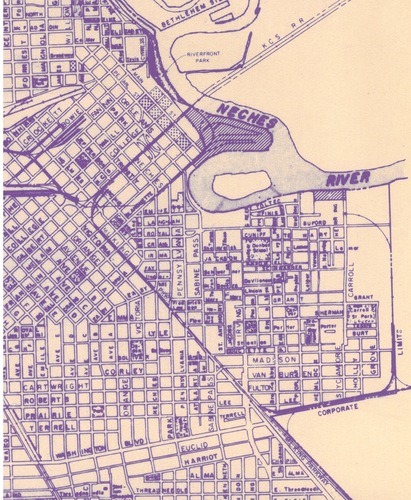This partial map of Beaumont shows Harbor Island, center (between the words Neches and River), location of the fireworks display at Beaumont’s Deep Water Festival