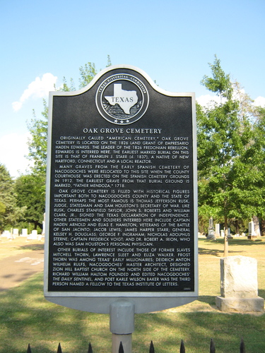 Oak Grove Cemetery - Detail of Historical Marker