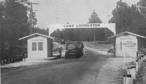 Entrance to Camp Livingston, Louisiana during World War II. (Rickey Robertson Collection)