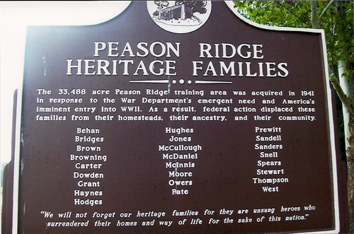 Historical marker dedicated to the Heritage Families of Peason Ridge located at Peason Memorial Park. (Rickey Robertson Collection)