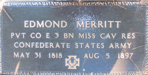 Grave marker for Edmond Merritt buried in the Merritt Cemetery on Peason Ridge. (Rickey Robertson Collection)