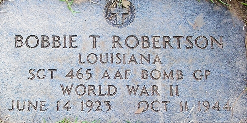 VA footmarker on the grave of Sgt. Bobbie Robertson in Mt. Carmel Cemetery