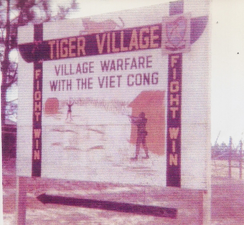 Sign that was posted outside the Vietnam Village stating training for battle against the Viet Cong (Rickey Robertson Collection)