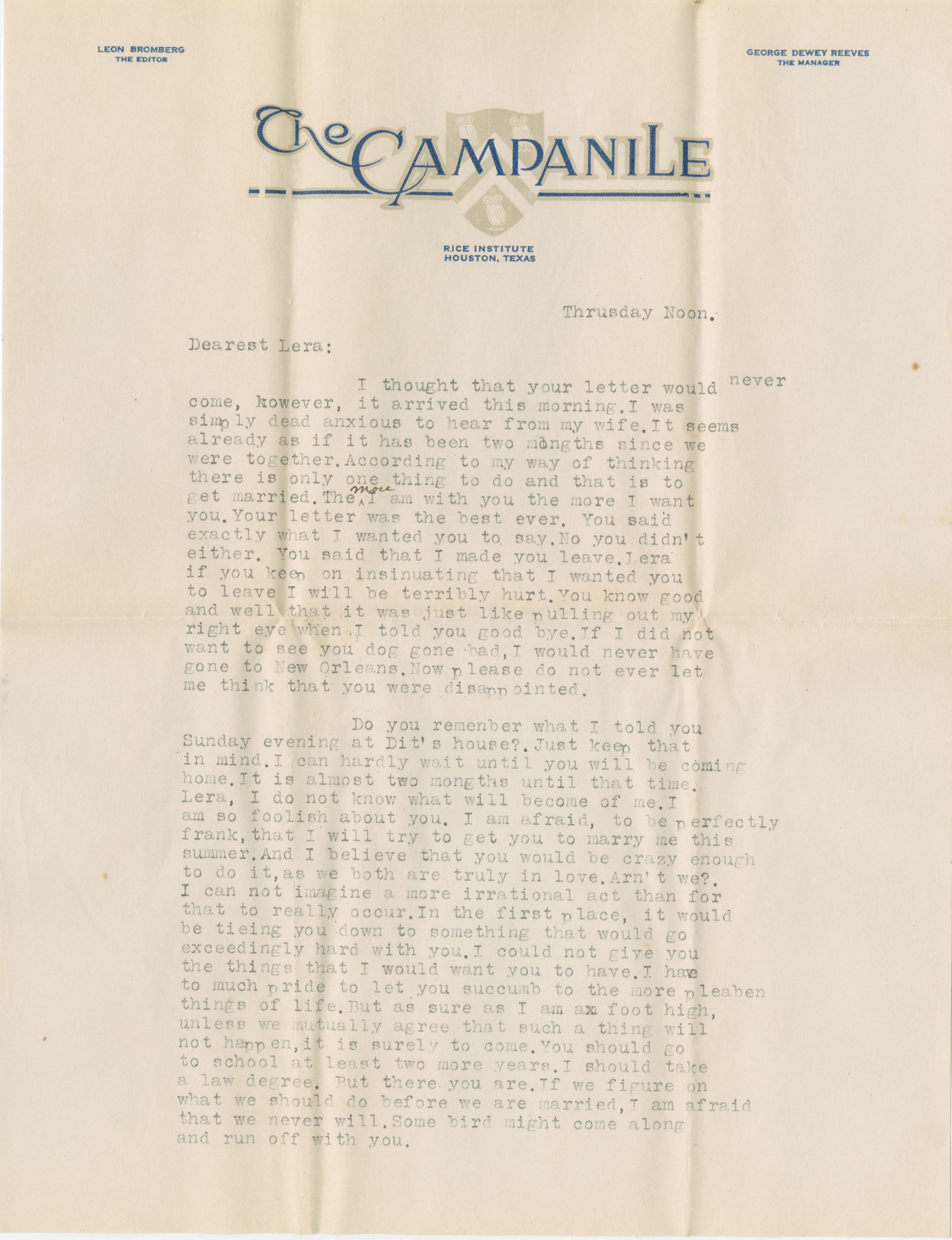 Letter from Albert Thomas to Lera Millard