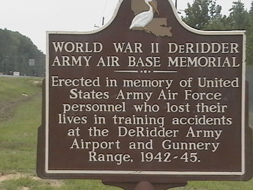 Historical marker in honor of airmen killed while training at DeRidder Army Air Base. (Rickey Robertson Collection)