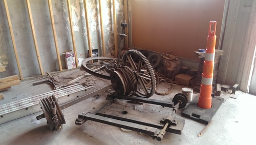 An antique elevator gear from the original building.