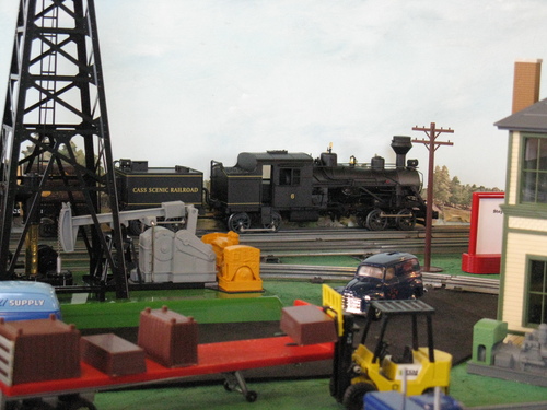 The Cass Scenic Railroad model train as it travels through to town.