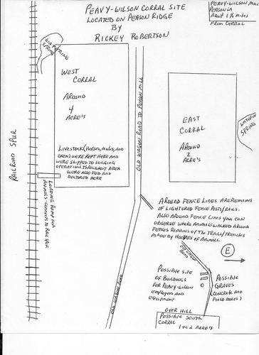 Diagram of the Peavy-Wilson Corral site that was in operation from 1917 to 1935. (Rickey Robertson Collection)