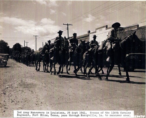 Mounted cavalry troopers arriving into the Louisiana Maneuver area at Merryville, La. (Rickey Robertson Collection)