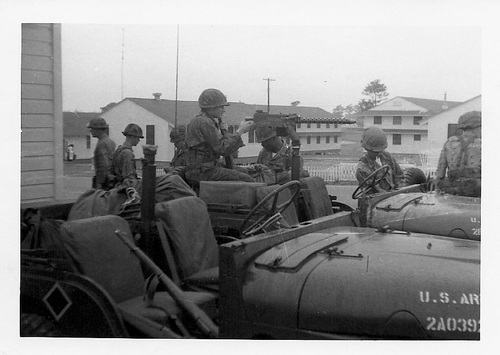 Recon platoon checking out their equiptment and jeeps in preparation of Exercise Sage Brush (Rickey Robertson Collection)