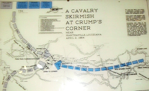 Map inside Rebel Park Museum depicting the Skirmish between Confederate and Union forces at Crump's Corner in 1864.