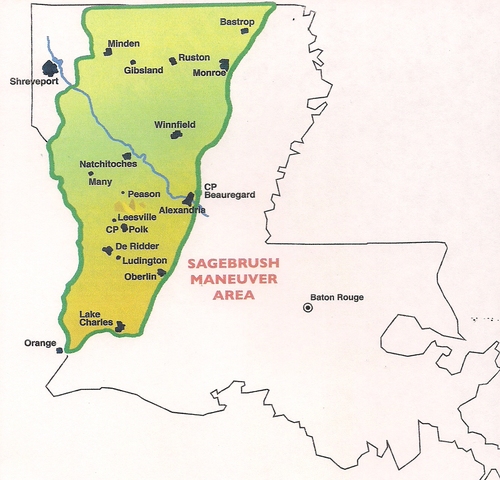 Map showing the maneuver area in Louisiana for Exervise Sage Brush in 1995 (Rickey Robertson Collection)