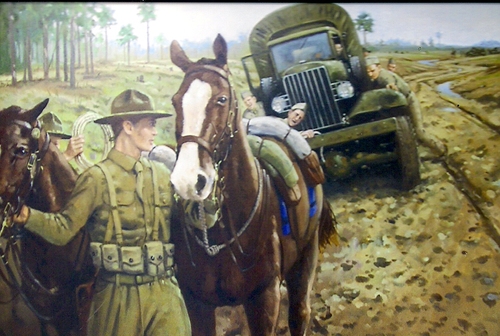 Painting at Ft. Polk named “Muddy Maneuvers” depicting the Louisiana Maneuvers of 1941. 