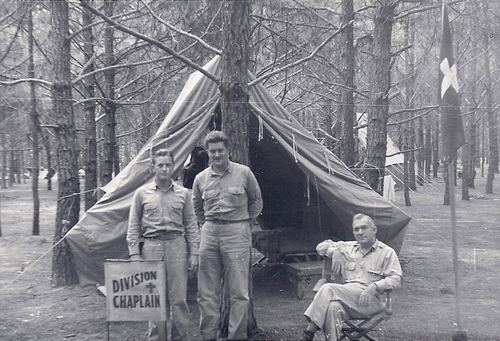 45th Division Chaplain Section located in their camp near DeRidder, La. during the Louisiana Maneuvers of 1941. (Rickey Robertson Collection)