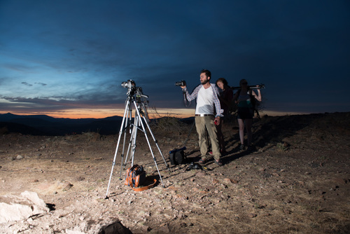 Students Tyler Terhall, Elizabeth Wisdom and Natalie Welch photograph sunset in Davis Mountains State Park.