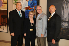 Officers of the Advisory and Development Council for the Richard and Lucille DeWitt School of Nursing at SFA are, from left, Gary Stokes, secretary; Sam Smith, vice chairman; and Bryant Krenek, chairman. The officers are pictured with Dr. Glenda Walker.