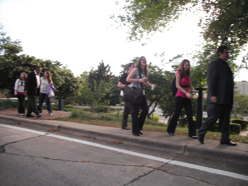 Walking to the conference Thursday morning