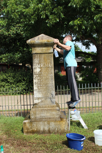 Hardeman Gravestone during cleaning 7-15-16