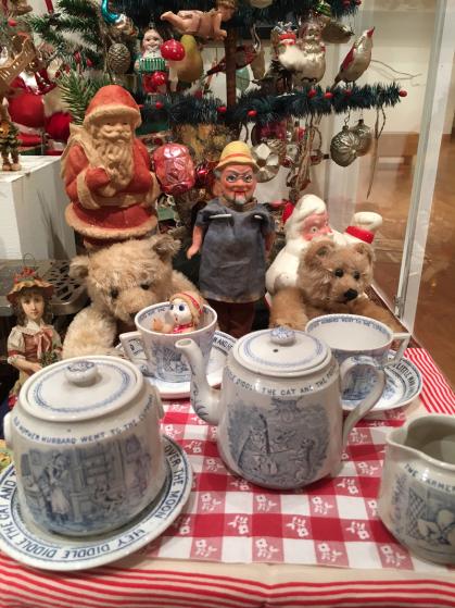 A variety of holiday toys and other items are featured in “The Art of Christmas Past” display at Cole Art Center.