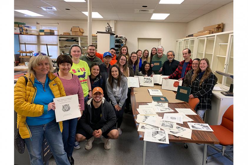 group of SFA students collaborating with LaNana Creek Press