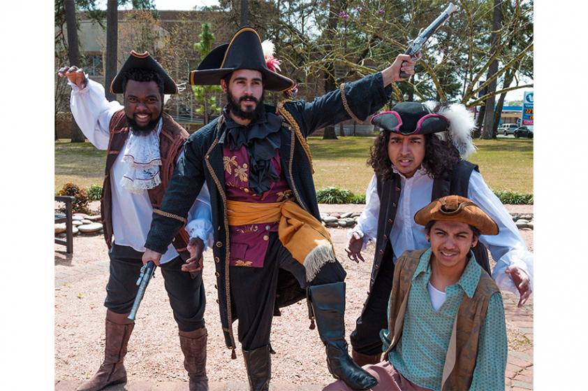 Houston graduate student E.J. Grayson as Sam; The Colony graduate student Jacob Rivas as the Pirate King; and Houston sophomore Isaiah Collazo and Spring freshman Rudy Barrera as pirates
