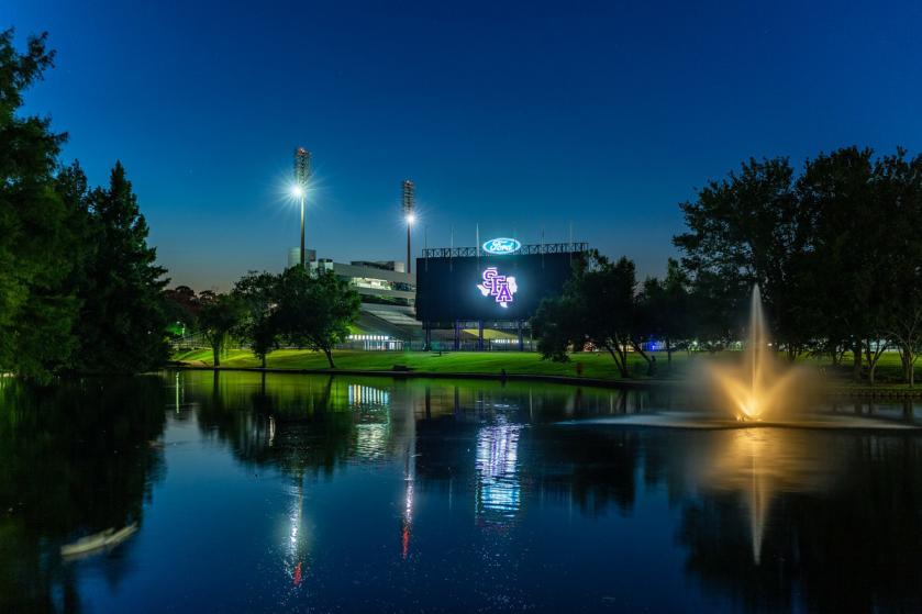 evening view of Homer Bryce Stadium