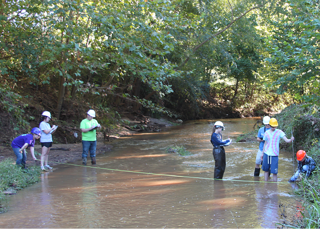 environmental science students in LaNana Creek