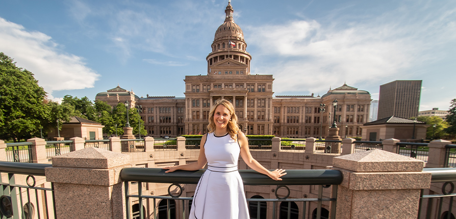 Karina Erickson '14 in front of the Texas Capital
