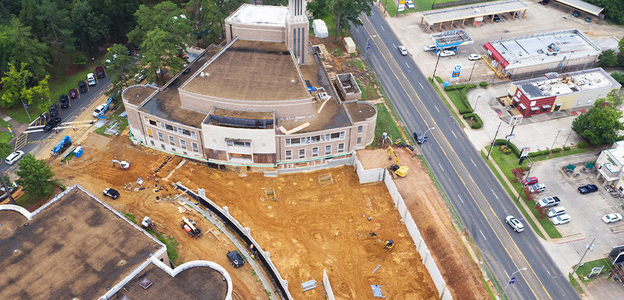 College of Fine Arts building construction view from drone