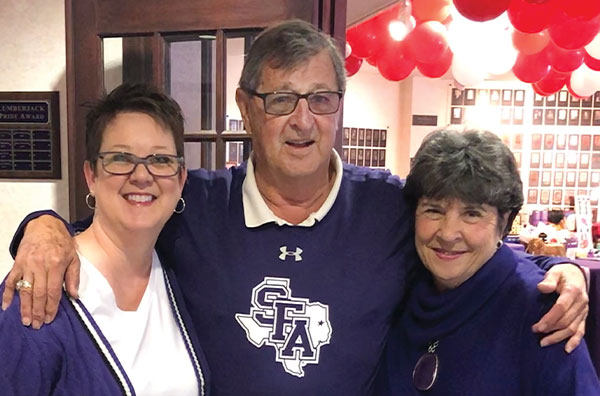 Rhonda Minton with Bob Sitton, executive director emeritus of SFA alumni relations, and Betty Ford, former assistant to the director