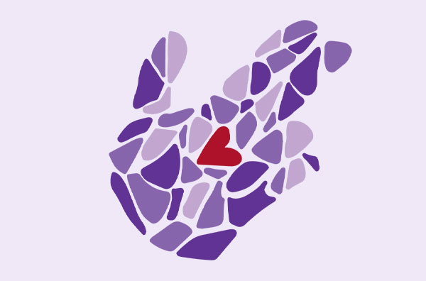 Lumberjack Wellness Network's purple hand axe 'em graphic