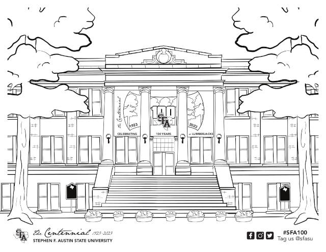 coloring page preview showing the Austin Building