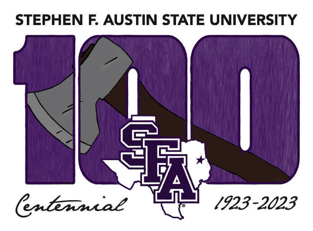 Teen category winner, colored by 16-year-old Leah Fox and showing '100' behind the SFA spirit logo 