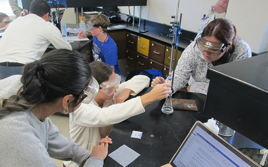 Students working in an undergraduate chemistry lab