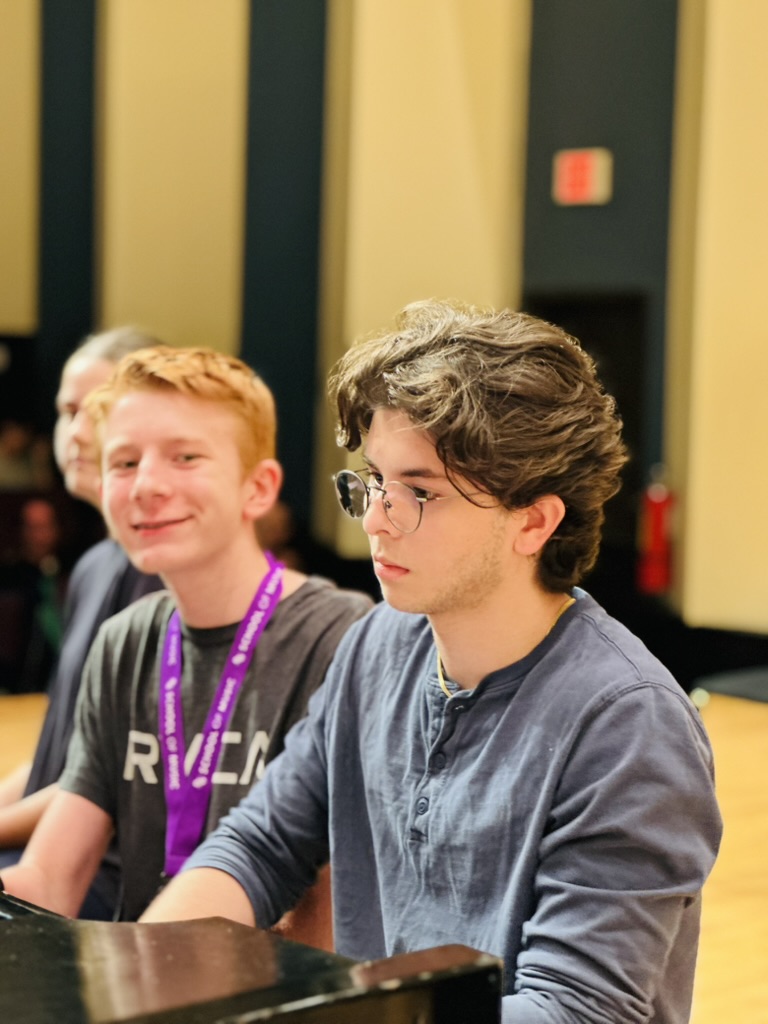 Two students work together