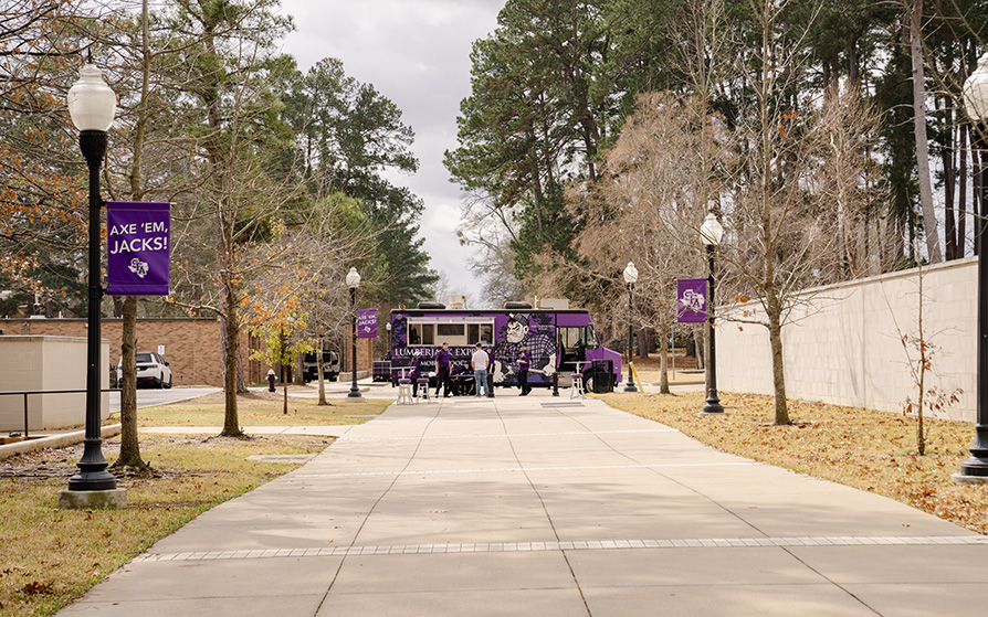 Walking up to the Lumberjack Express Mobile Food Lab