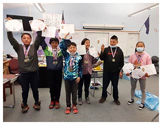 From left to right, Dmitri Lockwood, Wesley Kobuk, Trevor Long, Paulianne Elachik, Amare Lockwood and Angel Lockwood received honors for showing growth and meeting their end-of-year goals in Céspedes’ sixth-grade class during the 2020-21 school year.