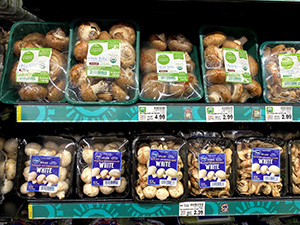 mushrooms on the shelf at a grocery store