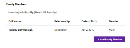 Dependent(s) added to your profile will be listed in the Family Members section.