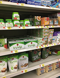 stevia based sweeteners at a grocery store