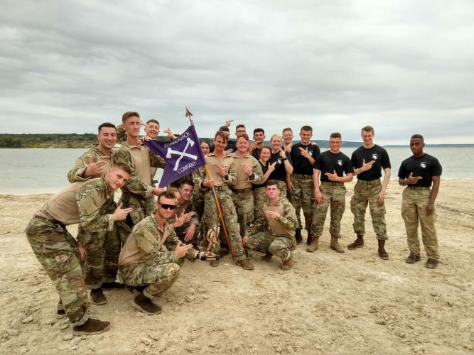 A photo of the two teams from SFA's Army ROTC program that competed in the Task Force Tomahawk Ranger Challenge Competition at Fort Hood.