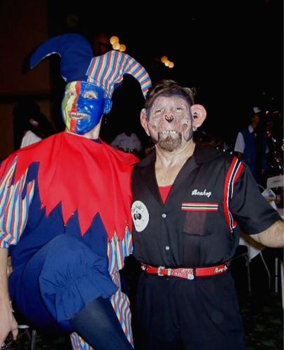 In costumes from a previous art prom themed “Come as Your Alter Ego” are local art lover Greg Sieg, left, and former SFA art professor the late Gary Frields.