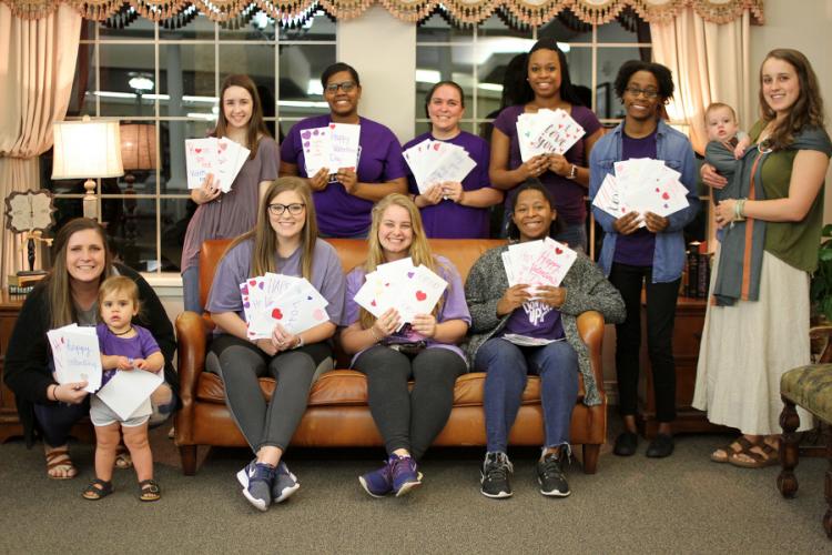 Members of SFA's Jacks Council on Family Relations created and delivered Valentine’s Day cards to residents at Stallings Court Nursing and Rehabilitation Center.