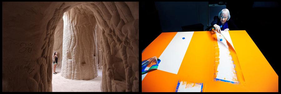 screen shots from the documentaries “Cavedigger” and “The 100 Years Show”