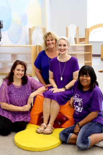 Dr. Lori Harkness, director; Karen Farris, pre-kindergarten I master teacher; Emily Tacquard, pre-kindergarten II master teacher; and Tammy Wall, infant teacher