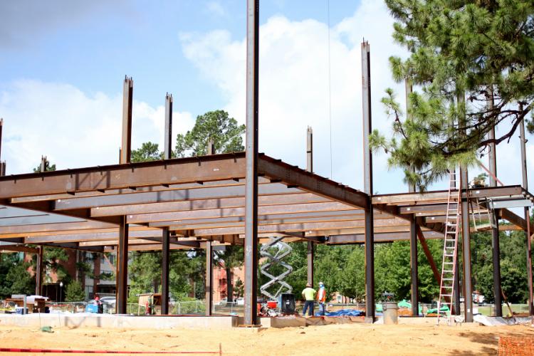 Structural steel beams are being placed this month as construction continues on the Ed and Gwen Cole STEM Building on the SFA campus.