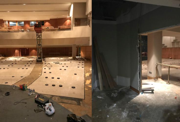 current renovations to the W.M. Turner Auditorium in Griffith Fine Arts Building on the SFA campus